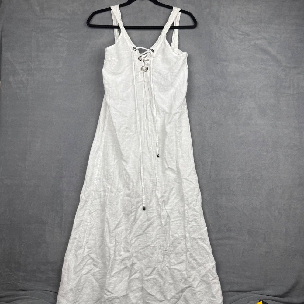 LAURA GOTTI White Linen Lace‎ Up Maxi Dress Made in Italy Size S Boho